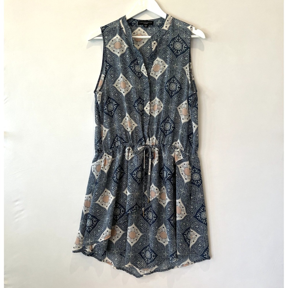 SANCTUARY Midi Sleeveless Dress Womens M Drawstring Waist Handkerchief Hem Lined